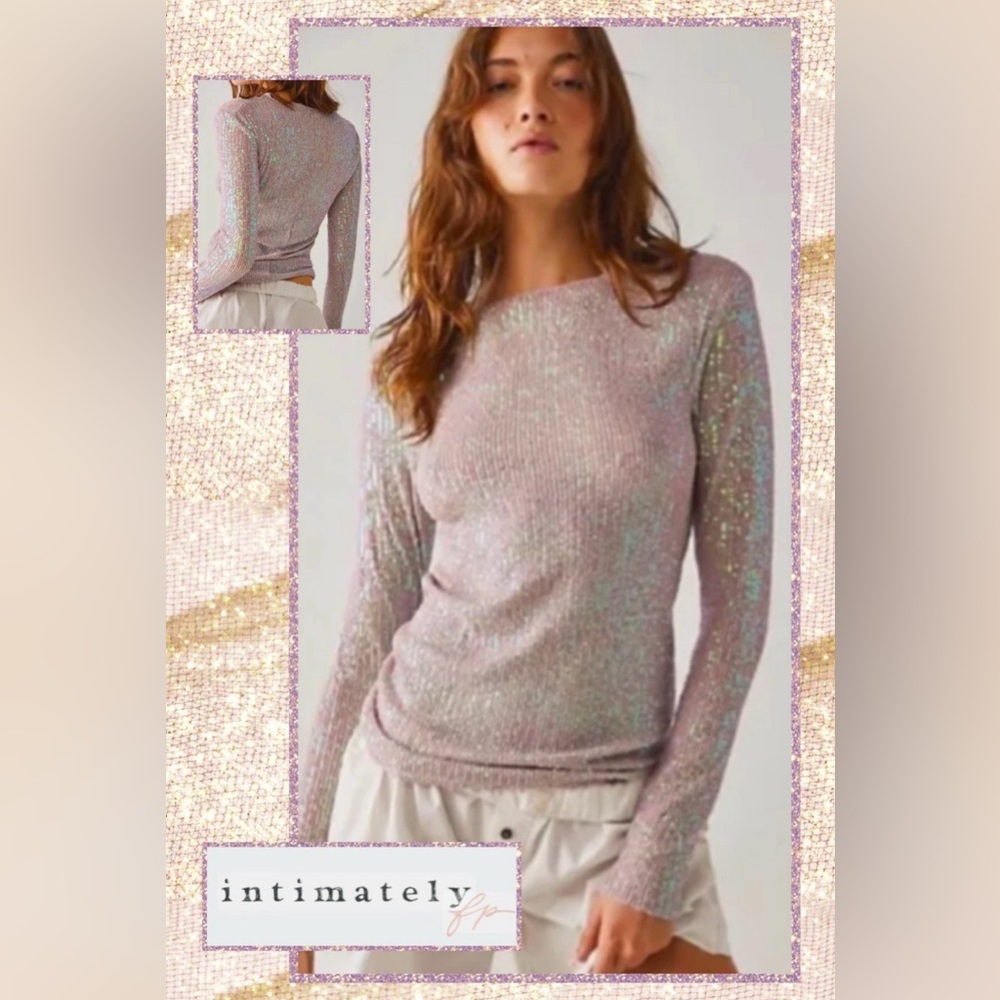 Free People Gold Rush Sequin Top In Champagne Float Pink, Size Small, NWOT. - Picture 10 of 16